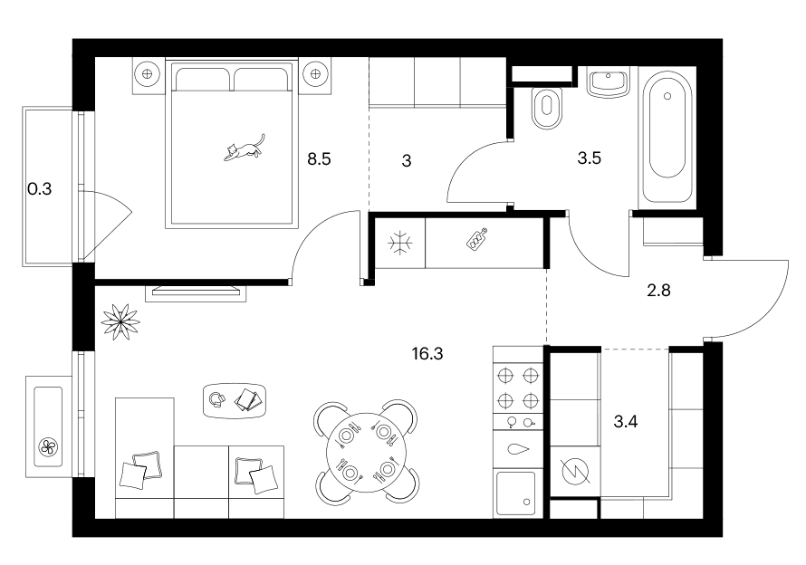 Планировка: 1-комнатная квартира 37,5 м² в ЖК «Ярославский»