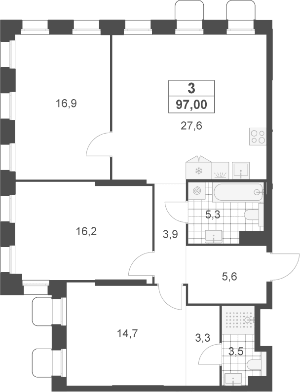 Планировка: Квартира евро-4 97 м² в ЖК «Деснаречье»