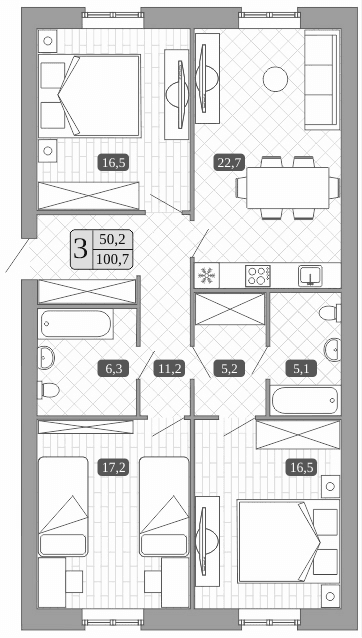 Планировка: Квартира евро-4 100,7 м² в ЖК «Белый город»