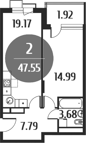Планировка: Евродвушка 45,6 м² в ЖК «Равновесие»