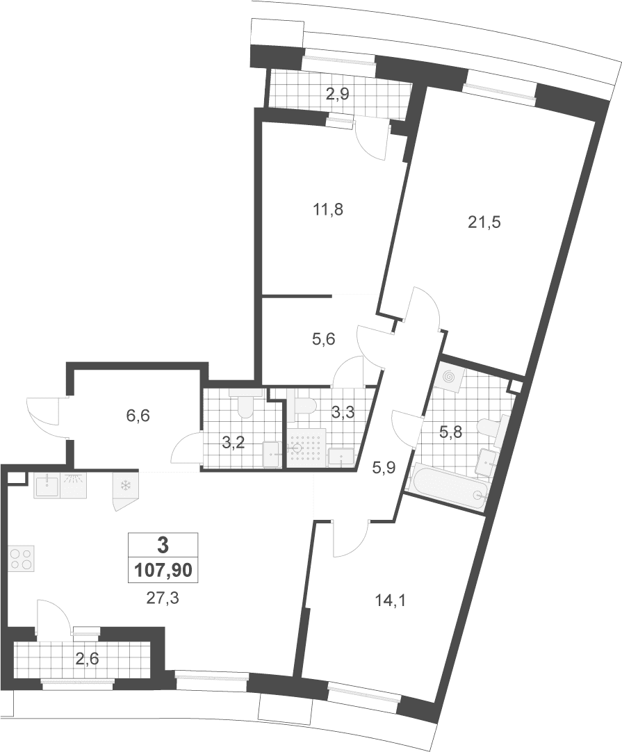 Планировка: Квартира евро-4 105,1 м² в ЖК «Деснаречье»