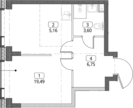 Планировка: Студия 35 м² в ЖК «СИТИДЗЕН»