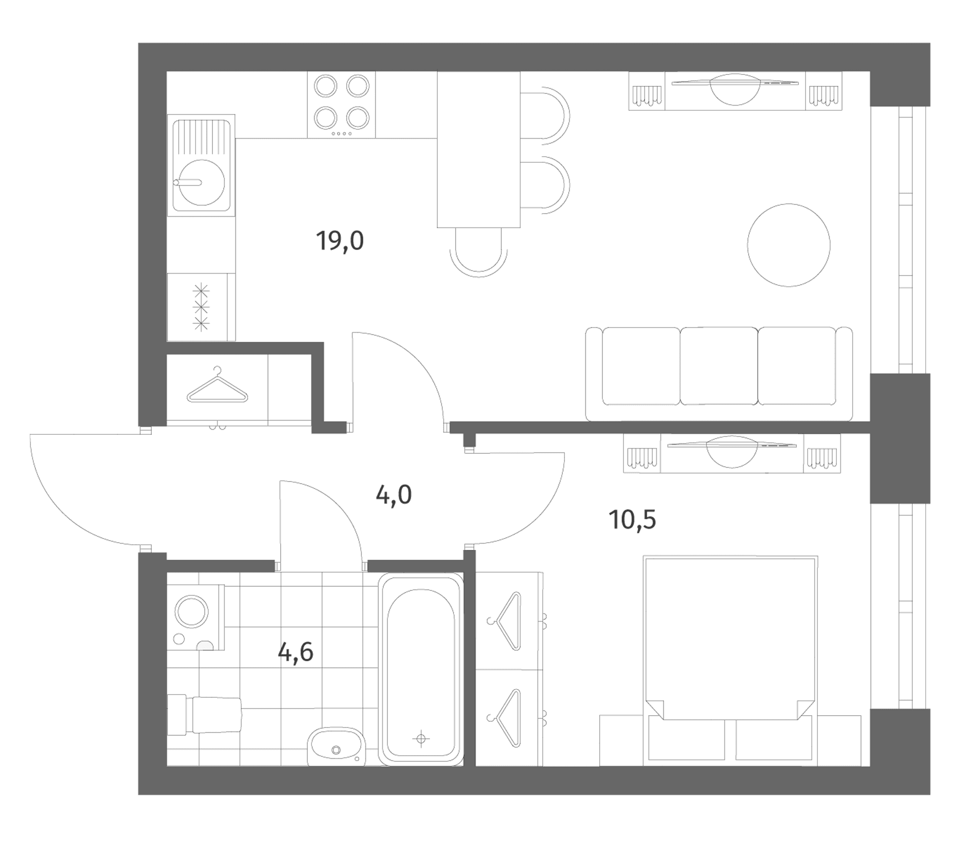 Планировка: Евродвушка 38,1 м² в ЖК «Новый Питер»