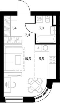 Планировка: Студия 29,8 м² в ЖК «Адмирал»