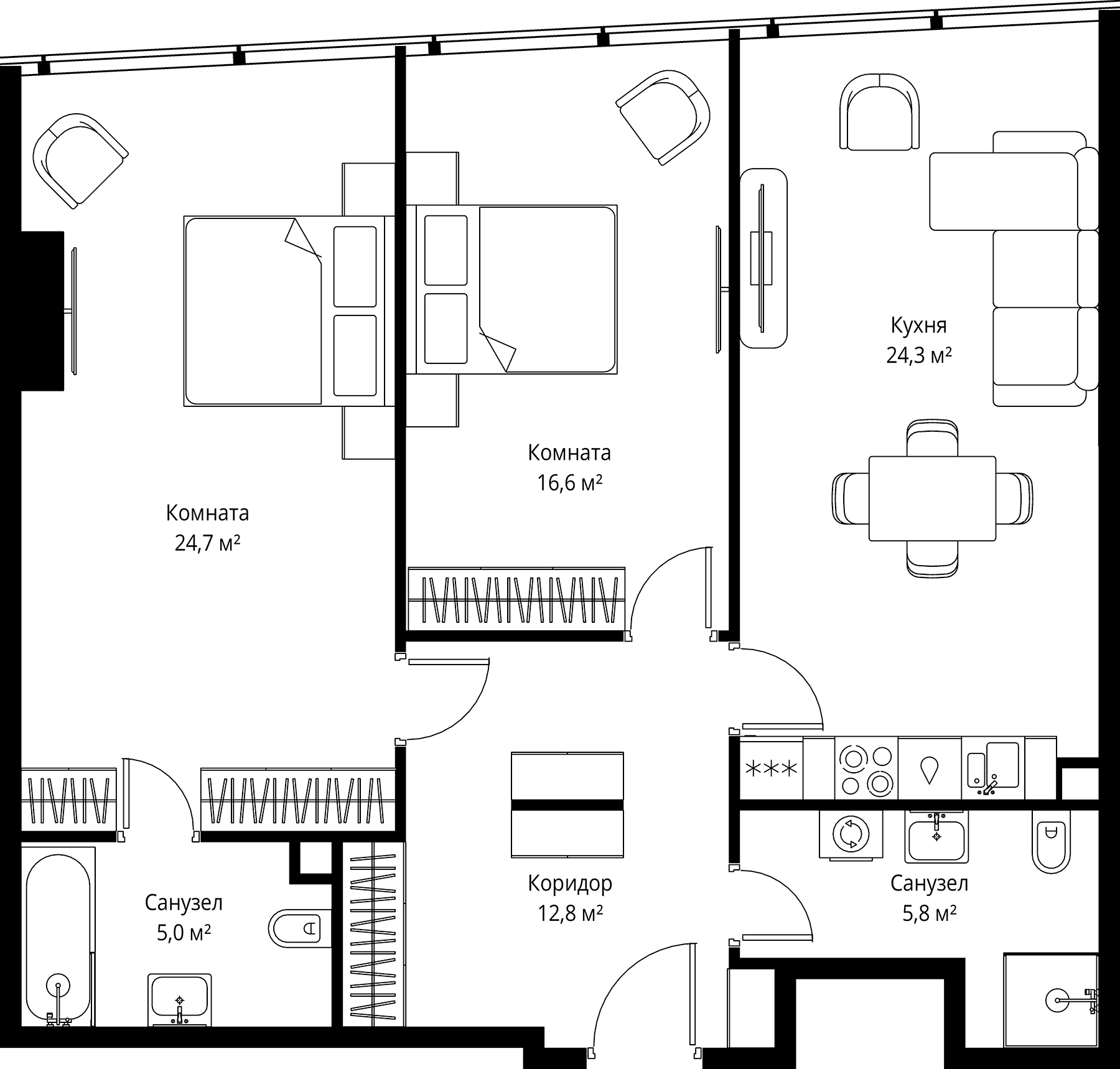 Планировка: Евротрёшка 89,2 м² в ЖК «ОНЕ»
