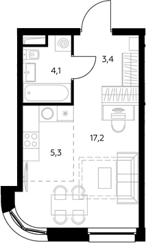 Планировка: Студия 30,3 м² в ЖК «Адмирал»