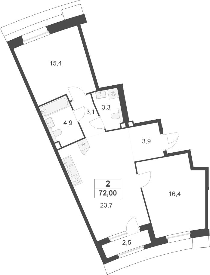 Планировка: Евротрёшка 70,8 м² в ЖК «Деснаречье»