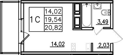 Планировка: Студия 19,5 м² в ЖК «Аэросити Лайф»