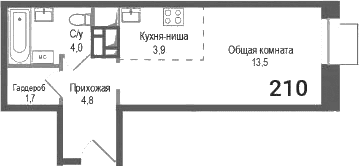 Планировка: Студия 27,9 м² в ЖК «Киноквартал»