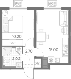 Планировка: Евродвушка 31,5 м² в ЖК «Зеркальный ручей»
