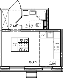 Планировка: Студия 22,2 м² в ЖК «Ржевский парк»