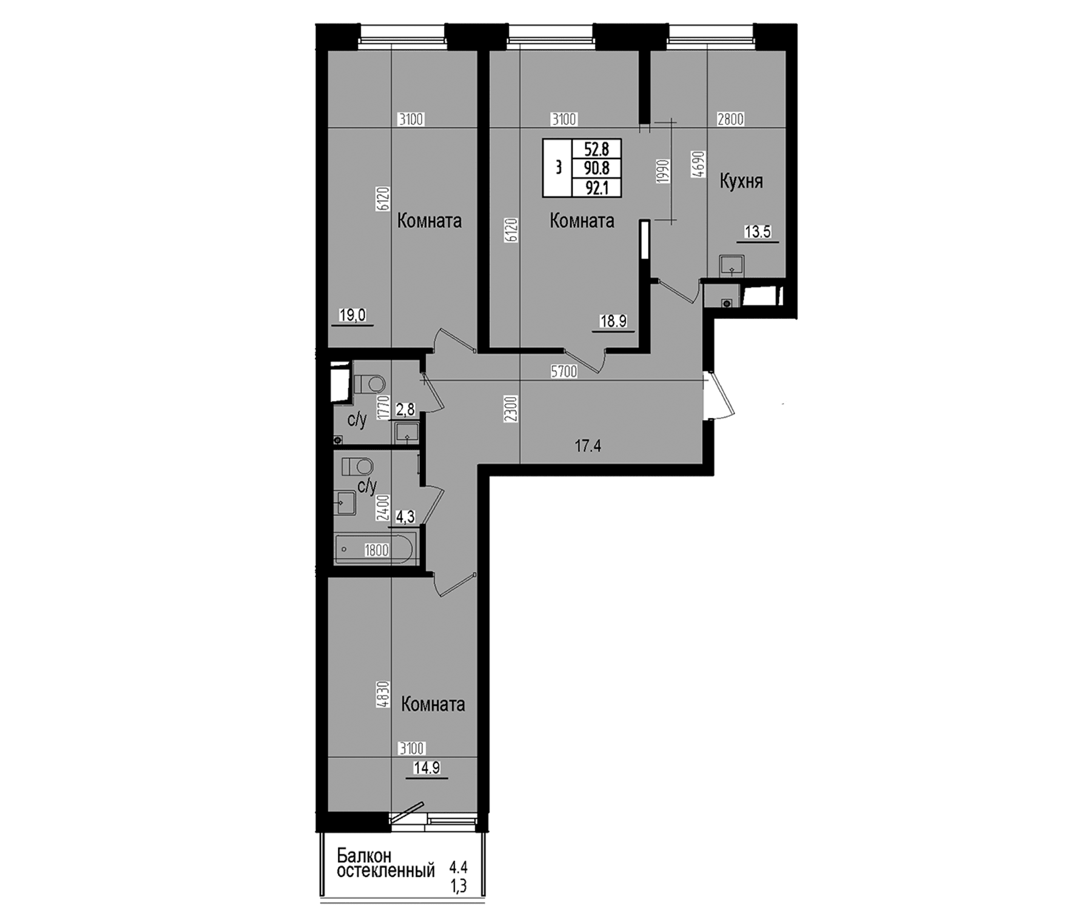 3-комнатная квартира