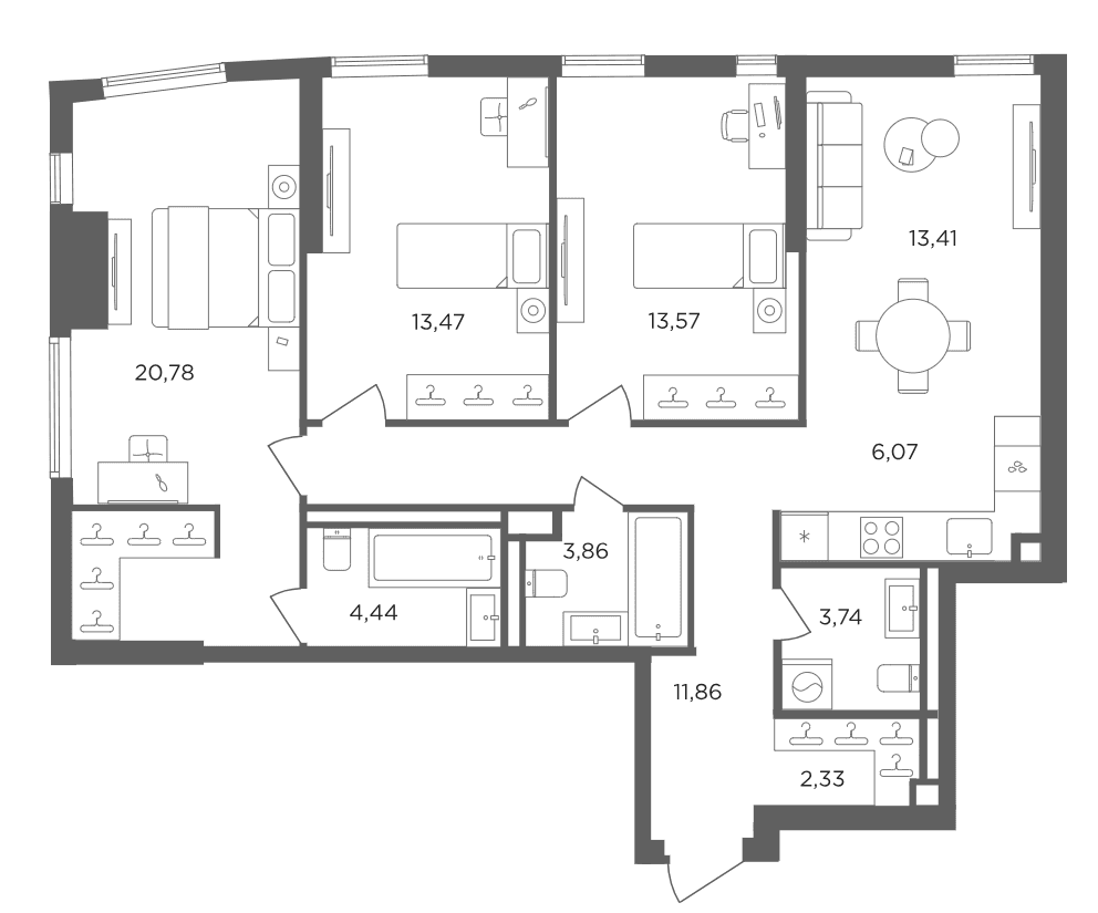 Планировка: Квартира евро-4 93,5 м² в ЖК «Сикрет Гарден»