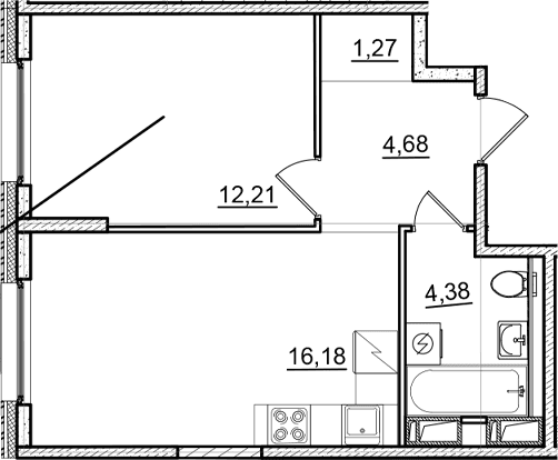 Планировка: Евродвушка 38,7 м² в ЖК «Догма Юкки 2»