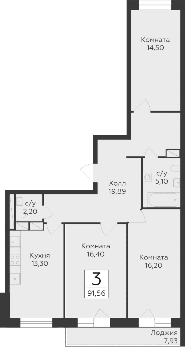 3-комнатная квартира