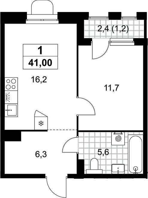 Планировка: Евродвушка 39,8 м² в ЖК «Прокшино»