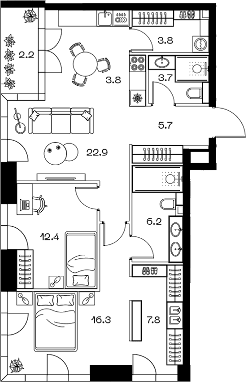 Планировка: Евротрёшка 81,9 м² в ЖК «SHIFT»
