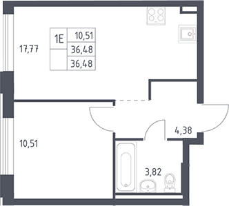 Планировка: Евродвушка 36,5 м² в ЖК «Рублевский квартал»