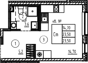 Планировка: Студия 23,5 м² в ЖК «Плюс Пулковский»