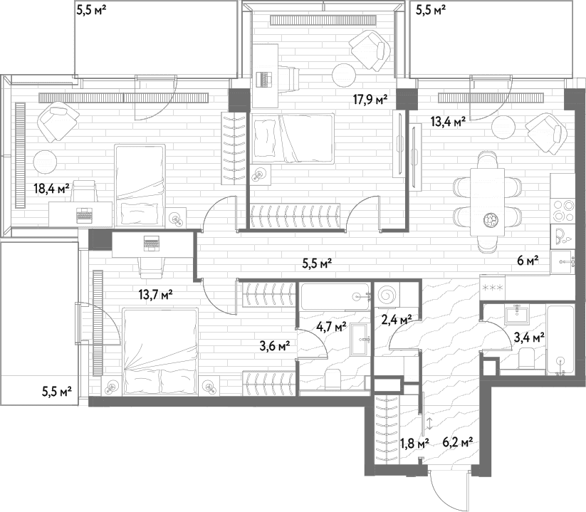 Планировка: Квартира евро-4 97 м² в ЖК «С5»