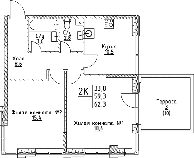 2-комнатная квартира