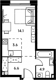 Планировка: Студия 29,2 м² в ЖК «Аквилон Сигнал»