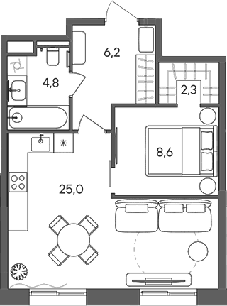 Планировка: 1-комнатная квартира 46,9 м² в ЖК «СТОУН Сокольники»