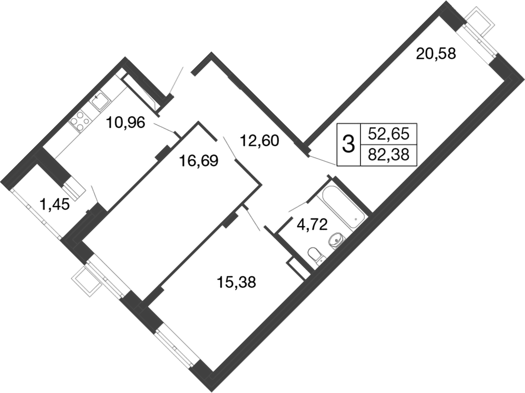 3-комнатная квартира