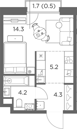 Планировка: Студия 28 м² в ЖК «Станиславский»