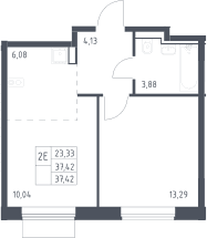 Планировка: Евродвушка 37,4 м² в ЖК «Квартал Домашний»