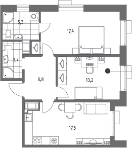 Планировка: Евротрёшка 63,9 м² в ЖК «Парусная 1»