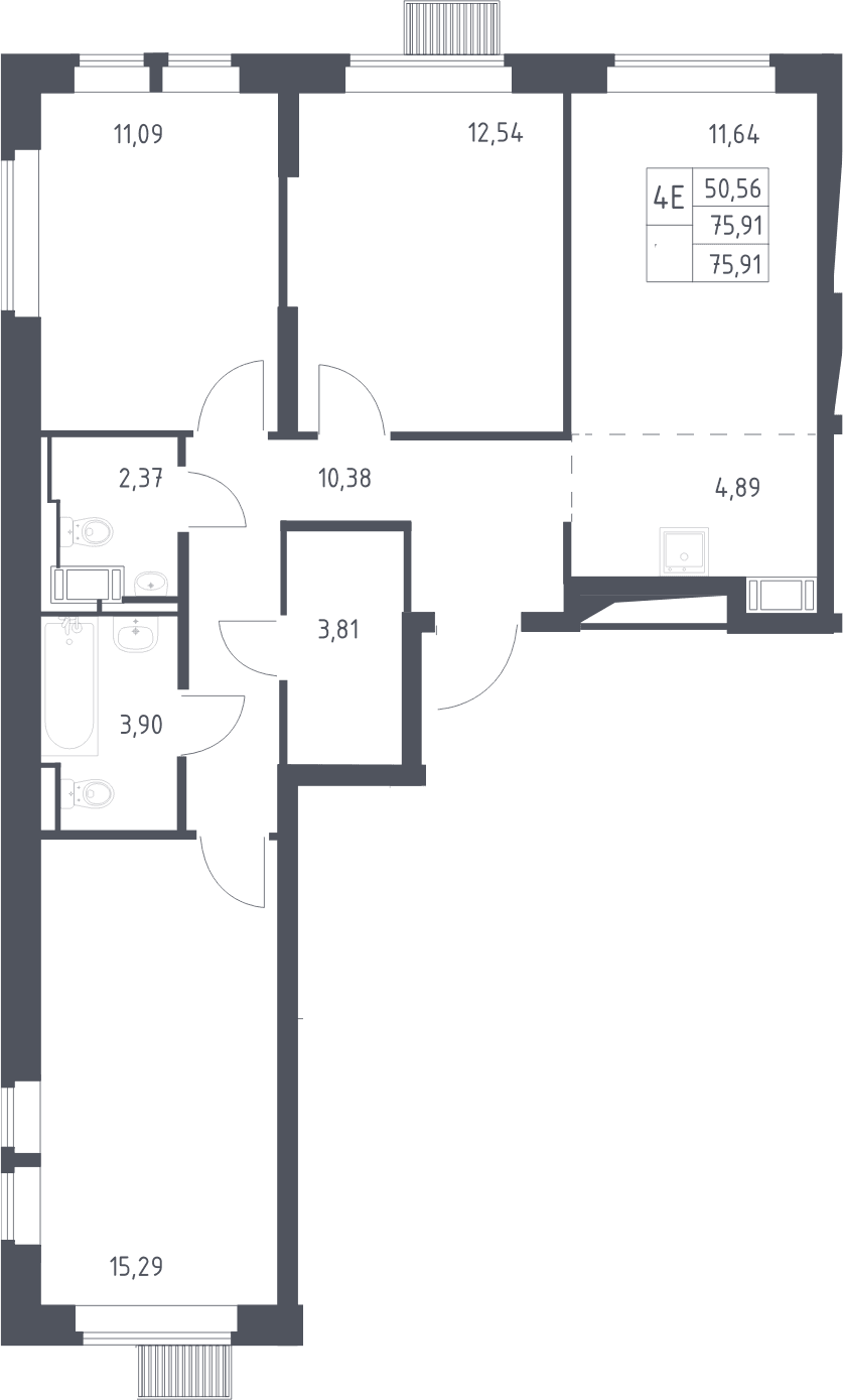 Планировка: Квартира евро-4 75,9 м² в ЖК «Большое Путилково»