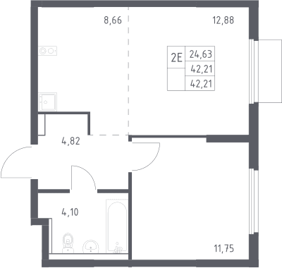 Планировка: Евродвушка 42,2 м² в ЖК «Пригород Лесное»