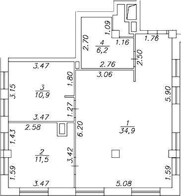 Планировка: 2-комнатная квартира 63,5 м² в ЖК «Artel 17/52 (бывш. Глер)»