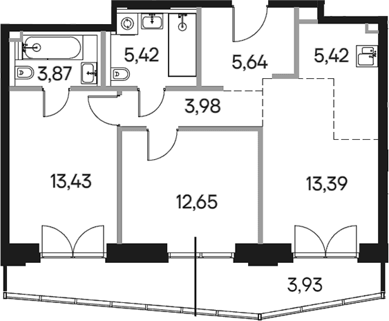 Планировка: Евротрёшка 65,4 м² в ЖК «Селигер Сити»