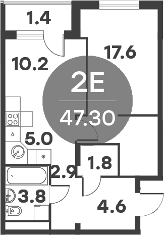 Планировка: Евродвушка 44,5 м² в ЖК «Равновесие»