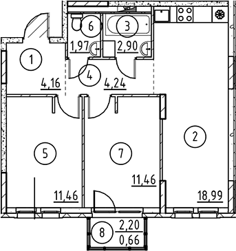 Планировка: Евротрёшка 55,2 м² в ЖК «Невская Долина»