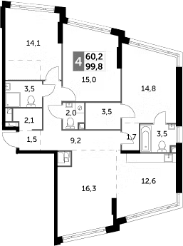 4-комнатная квартира