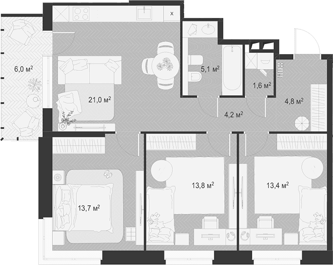 Планировка: Квартира евро-4 77,6 м² в ЖК «Гранд Комфорт 3»