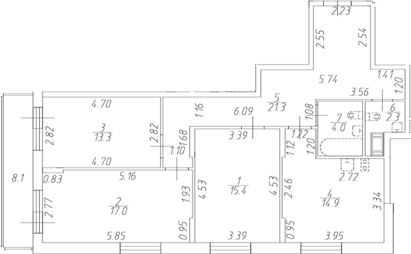 Планировка: Квартира евро-4 86,6 м² в ЖК «Аквилон ZALIVE»