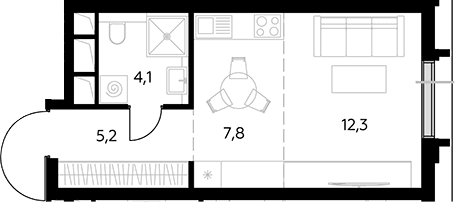 Планировка: Студия 29,4 м² в ЖК «Дом 56»