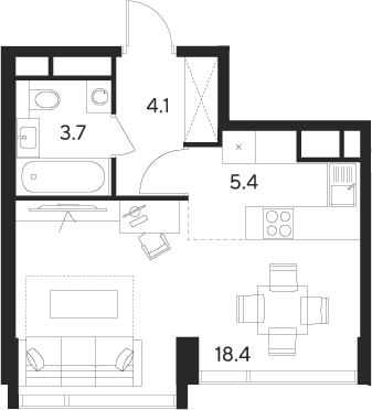 Планировка: Студия 31,6 м² в ЖК «Инди Тауэрз от Аквилон»