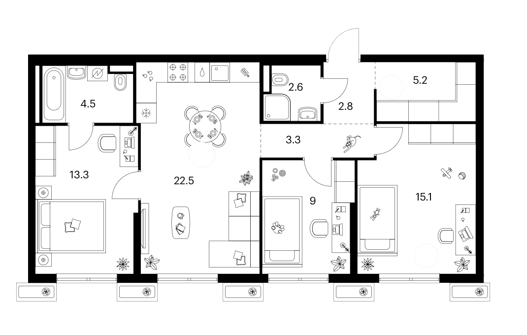 Планировка: 3-комнатная квартира 78,3 м² в ЖК «Ярославский»
