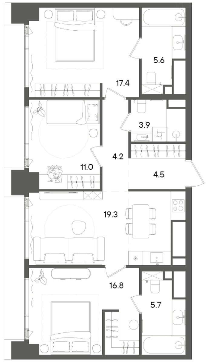 Планировка: Квартира евро-4 88,4 м² в ЖК «СТОУН Грэйн»