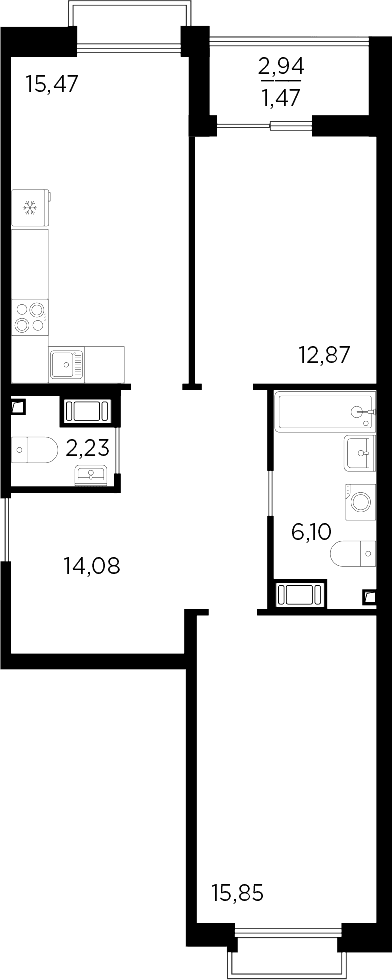 Планировка: Евротрёшка 66,6 м² в ЖК «Респект»