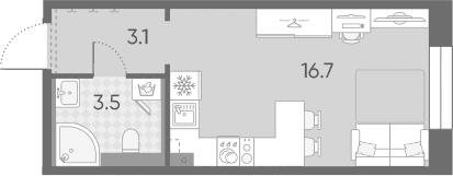 Планировка: Студия 23,3 м² в ЖК «Большая Охта»