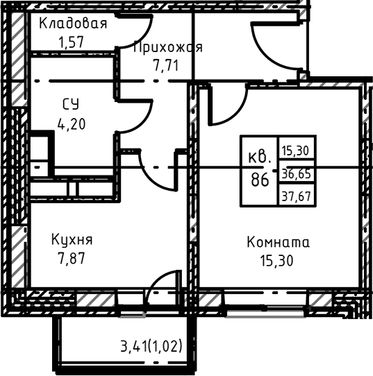 Планировка: 1-комнатная квартира 40,1 м² в ЖК «Высокий Берег»
