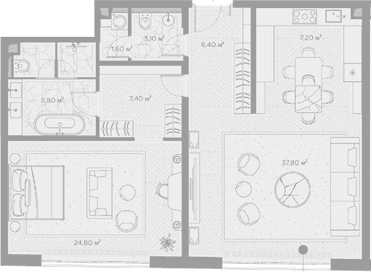 Планировка: 1-комнатная квартира 100,1 м² в ЖК «Николь»