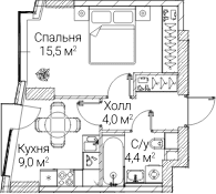 Планировка: 1-комнатная квартира 32,8 м² в ЖК «СЕЗАР БУДУЩЕЕ»