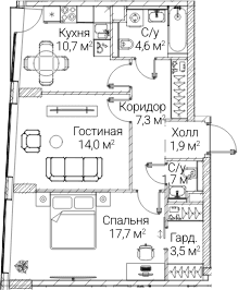 Планировка: 2-комнатная квартира 61,3 м² в ЖК «СЕЗАР БУДУЩЕЕ»